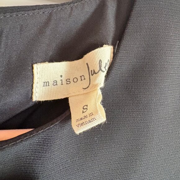 Maison Jules Black Fit & Flare Dress Women’s Small Bow Detail Mesh Long Sleeve - Picture 5 of 7